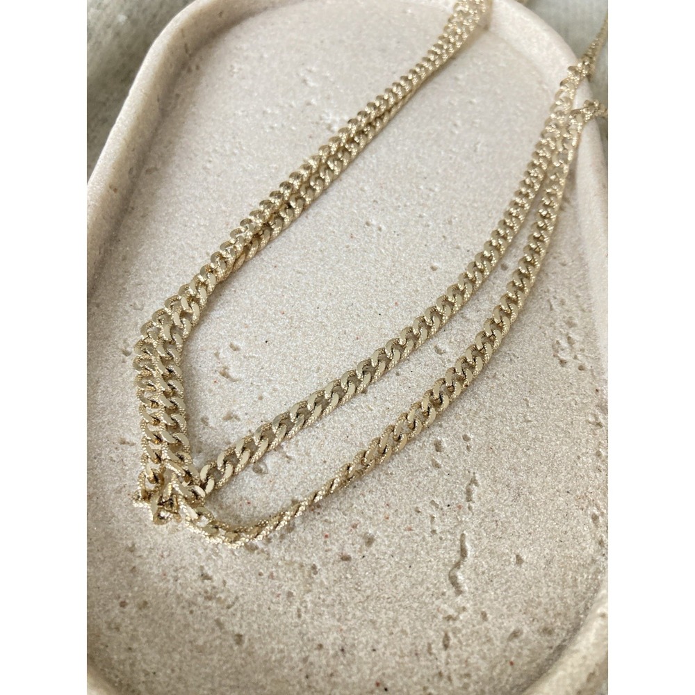 Vintage Gold Tone Layered Cuban Link Necklace Textured Multi Strand Curb Chain